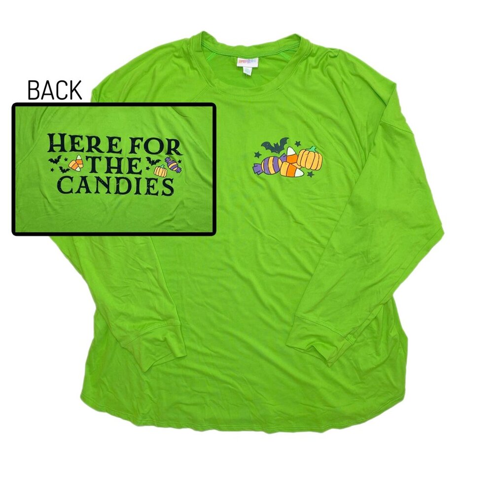 NEW L LuLaRoe Erin‎ Unisex Raglan Long Sleeve Top Neon Green Candy Shirt Graphic